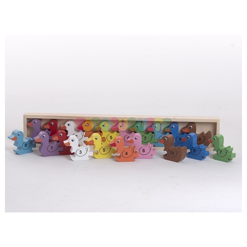 10 patitos de madera enlazados de colorines