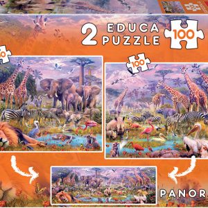 Puzzle 2×100 Piezas Animales Salvajes (EDUCA)