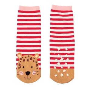 Calcetines con huellas antideslizantes y que brillan en la oscuridad, rojos – Moses