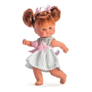 Muñeca Vestido De Rayas Verdes y Lazo Rosa. Col(MUÑECAS ASÍ)