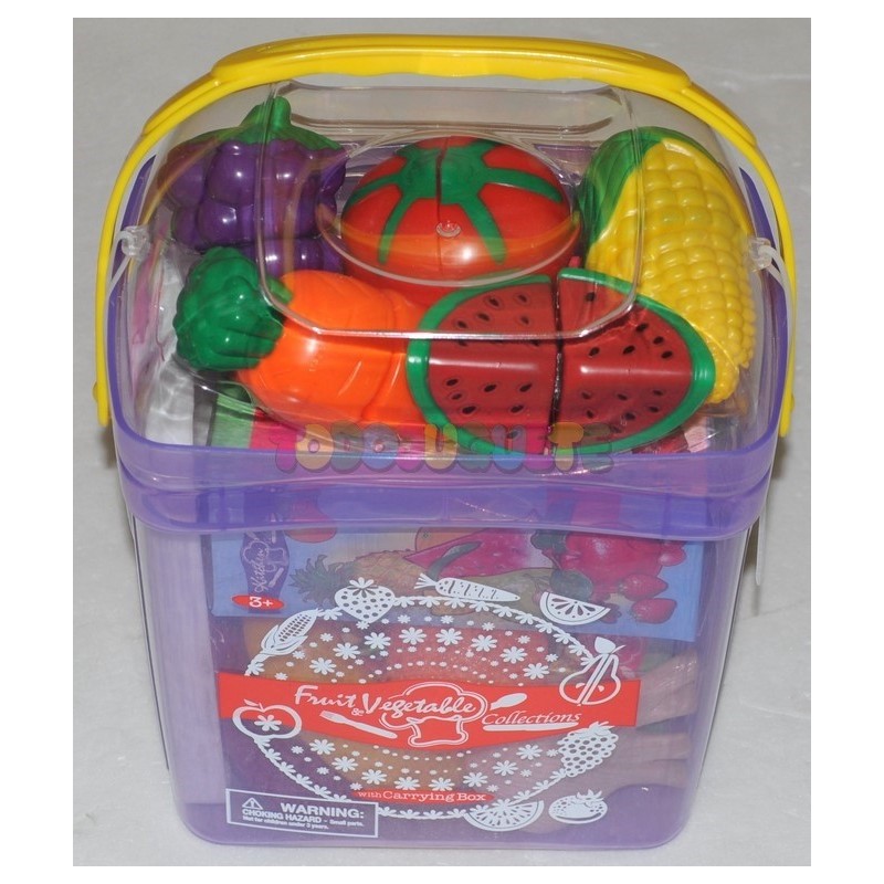 Cubo con asa con vegetales y fruta 40 piezas