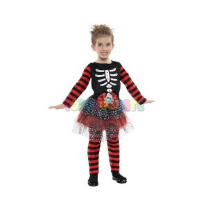 Disfraz esqueleto a rayas rojo negro 7-9 años