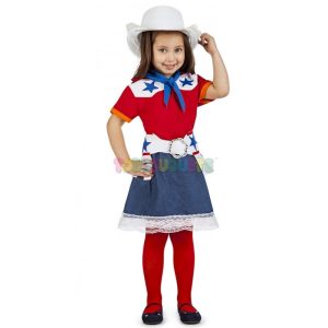 Disfraz Vaquera Rodeo America rojo-azul 7-9 años