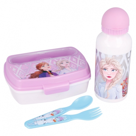 Set Frozen II vuelta al cole 3 piezas (botella, sadwichera y cubiertos) (STOR)