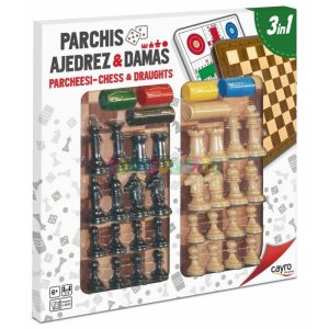 Set 3 en 1-parchis+ajedrez+damas+acc.40×40 Cayro