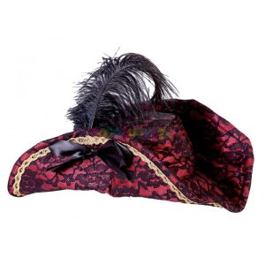 Sombrero Pirata chica rojo y negro pluma