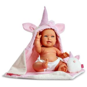 Muñeca Baby Unicornio Andrea 38 cm con toquilla y peluche (BERJUAN)