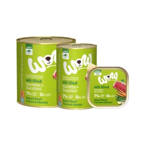 ALIMENTO HÚMEDO DE VACUNO CON ZANAHORIAS PARA PERRO ADULTO WOW 400 GR