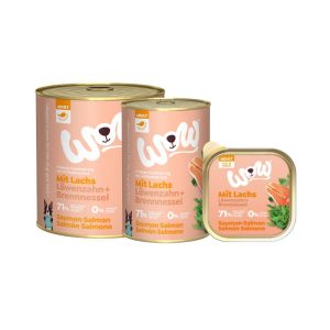 ALIMENTO HÚMEDO DE SALMÓN CON DIENTE DE LEÓN PARA PERRO ADULTO WOW 400 GR